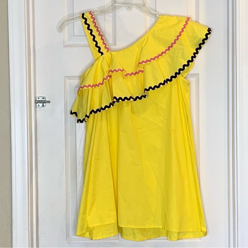 ASOS Rik Rak Trim Ruffle One Shoulder Sundress in Structured Cotton Size 4P - Picture 11 of 11